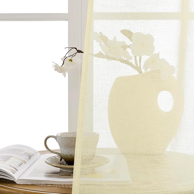Tollpiz Sheer Door Curtains Closet Linen Textured Curtain Sheers Doorway Light - Image 9