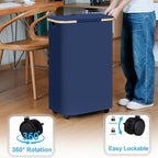 efluky Laundry Basket with Wheels, Tall Rolling Laundry Hamper with Lid and - Image 3