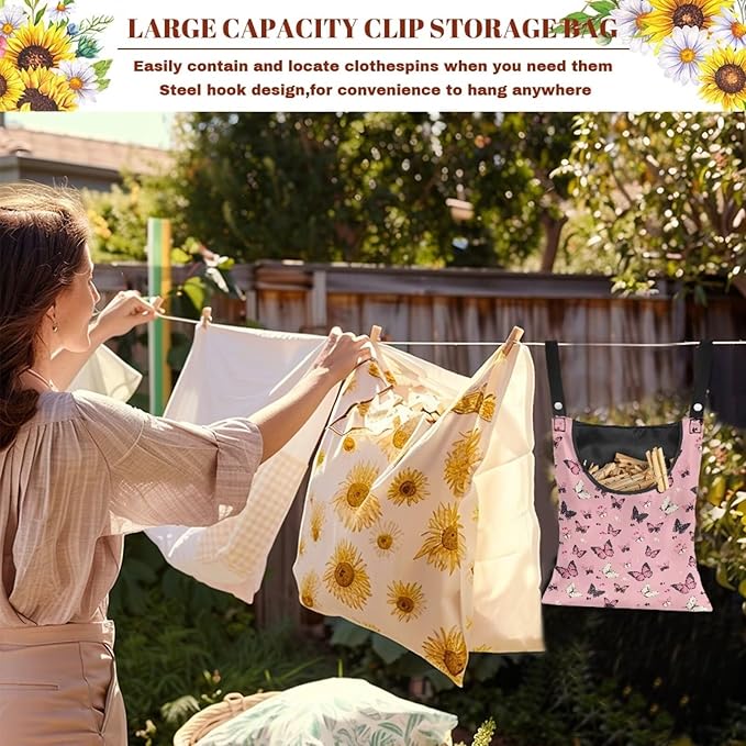Butterfly Print Clothes Pin Hanging Bag, Stylish Clothespin Bag - Image 5