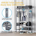 Homdox Rolling Clothes Rack Heavy Duty, 3-Tier Adjustable Wire Shelving Garment - Image 4