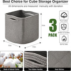 11 Inch Cube Storage Bins, Storage Cube Organizer Bins, Woven Cotton Rope Basket - Image 3