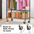 Heavy Duty Rolling Garment Rack 3 Tiers Adjustable Wire Shelving Clothes Rack - Image 3