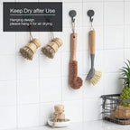Natural Bamboo Dish Brush Bottle Scrub Brush 4-Piece Set, - Image 7