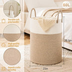 Laundry Basket, Woven Cotton Rope Laundry Hamper, 60L - Image 6