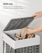 SONGMICS Laundry Hamper with Lid, 17.2 Gallon Synthetic Rattan Clothes Laundry - Image 3