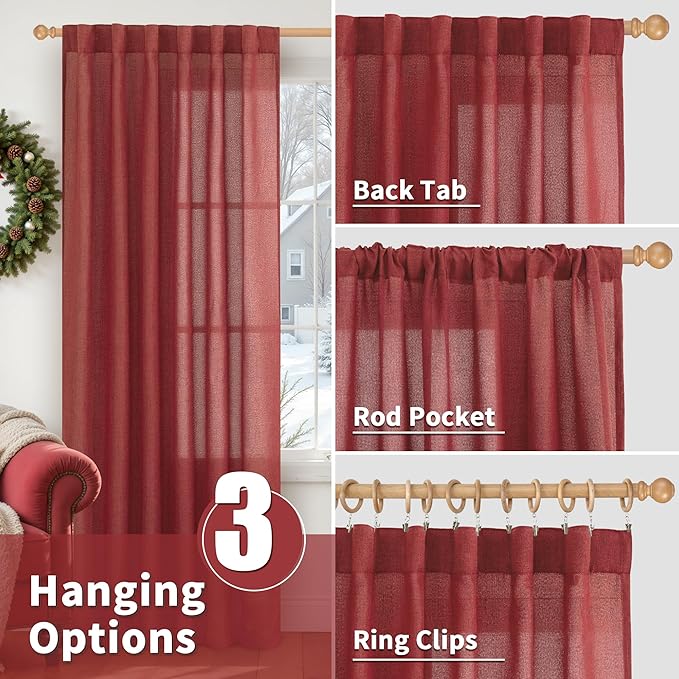 YoungsTex Red Linen Curtains 63 Inch Length 2 Panels - Image 6