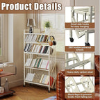 Book Carts 5 Tier 57.7x35.4x9.84 in Rolling Book Cart Large Capacity Bookshelf - Image 3
