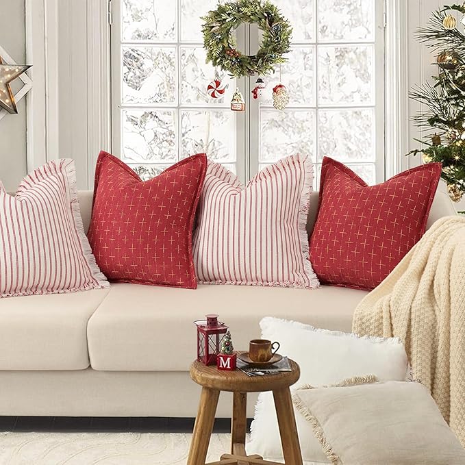 ZWJD Christmas Pillow Covers 18x18 Set of 2 Soft Polyester Textured Pillows - Image 3