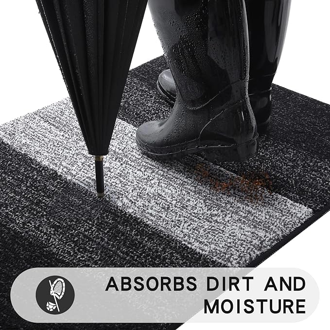 Kitinjoy Indoor Outdoor Door Mat, 30x17 Non-Slip Absorbent Dirt Trapper - Image 2