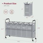 Tajsoon 5 Bag Laundry Sorter Cart, Laundry Hamper Sorter Basket - Image 7
