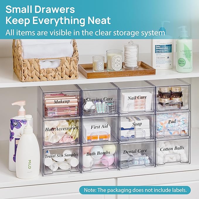 Vtopmart 6 Pack Clear Stackable Storage Drawers, 4.4'' Tall Acrylic Bathroom - Image 3