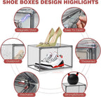 4 Pack Grey Shoe Storage Boxes Clear Plastic Stackable Shoe Display Case - Image 3