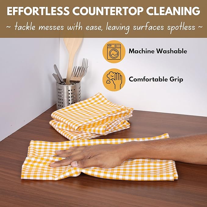 Native Fab 6 Pack Gingham Mini Check Kitchen Hand Towels Set - Image 6