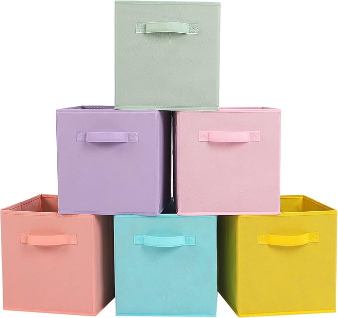 Stero 13x13x13 Inch Fabric Storage Bins 6 Pack Fun Colored Durable Storage Cubes by Stero