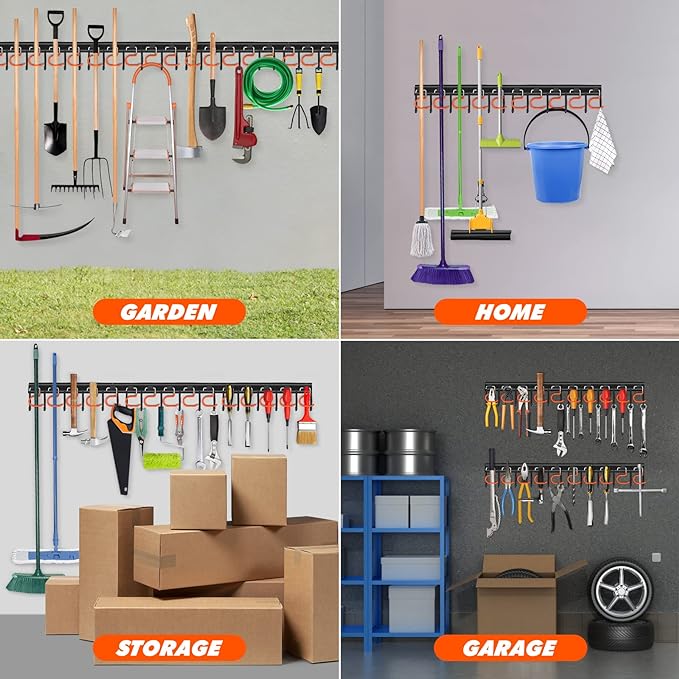 34'' All Metal Garden Tool Organizer Wall Mount Garage Organizers and Storage - Image 6