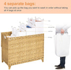Laundry Hamper with 4 Removable Liner Bags; 176L Handwoven Rattan Laundry - Image 3