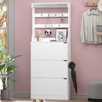 Shoe Cabinet with 3 Flip Drawers & Coat Rack, Narrow Hidden Shoe Storage Cabinet - Image 3