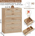 LEYAOYAO Rattan Dresser for Bedroom Set of 2, Modern 6 Drawers Boho Dressers - Image 2