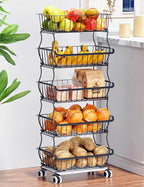 5 Tier Fruit Basket for Kitchen, Stackable Bins Wire Rack - Image 9