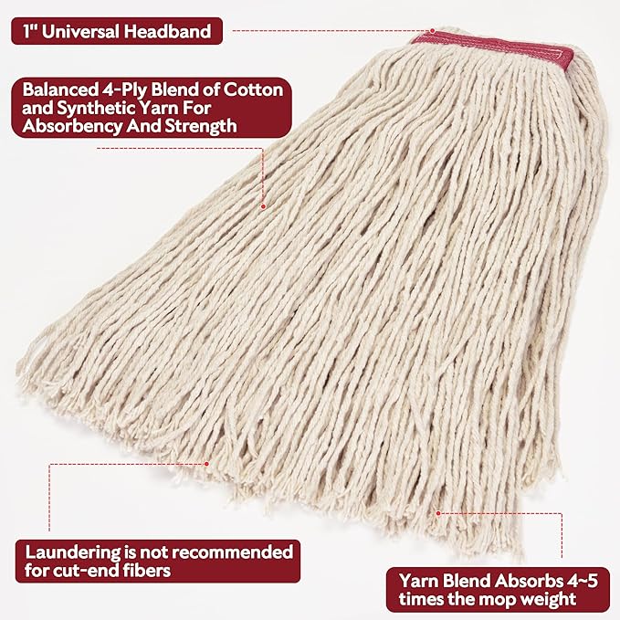 Matthew Cleaning 20oz 3Pack Cotton Floor Mop, Cotton Looped-Open String Heavy - Image 2