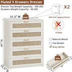 LEYAOYAO White Dresser for Bedroom, Modern 5 Drawers Boho Rattan Dressers - Image 8