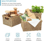 Natural Seagrass Basket with Wooden Handle, Medium Rectuangular Wicker Basket - Image 2