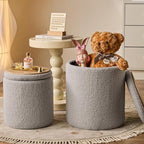 Round Ottoman with Storage Set of 2-Upholstered Sherpa Vanity Stool - Image 2