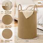 Laundry Basket, Woven Cotton Rope Laundry Hamper, 60L - Image 6
