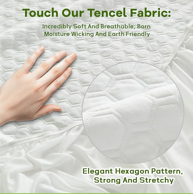 Premium Tencel Twin Size Mattress Protector in White, Natural and Skin Soft - Image 2