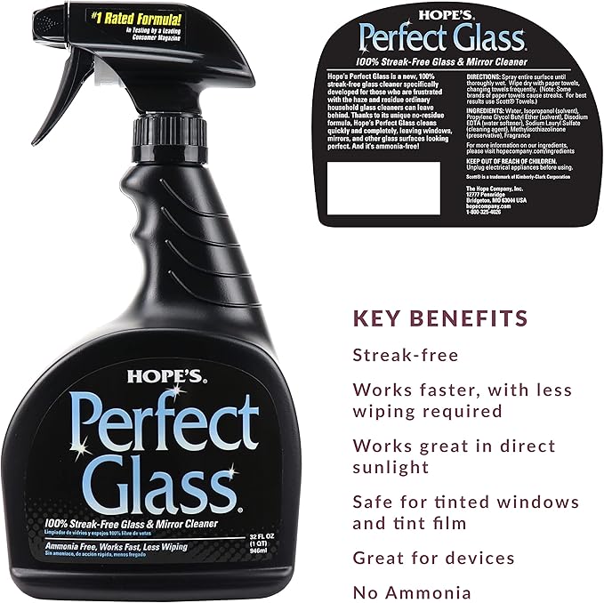 HOPE'S Perfect Glass Cleaner Spray, Streak-Free, Ammonia-Free Window, and - Image 2