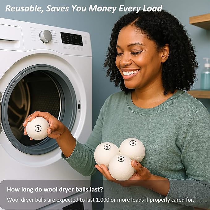 Sheep Wool Dryer Balls 6 Pack XL Premium Natural Fabric Softener, Reusable - Image 4