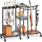 Broom Holder with Cleaning Supplies Organizer, Broom Closet Storage Cabinet by Olakee