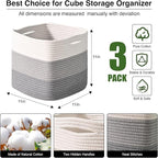 11 Inch Cube Storage Bins, Storage Cube Organizer Bins, Woven Cotton Rope Basket - Image 2