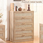 LEYAOYAO Rattan Dresser for Bedroom Set 2, Modern 5 Drawers Boho Dressers - Image 4