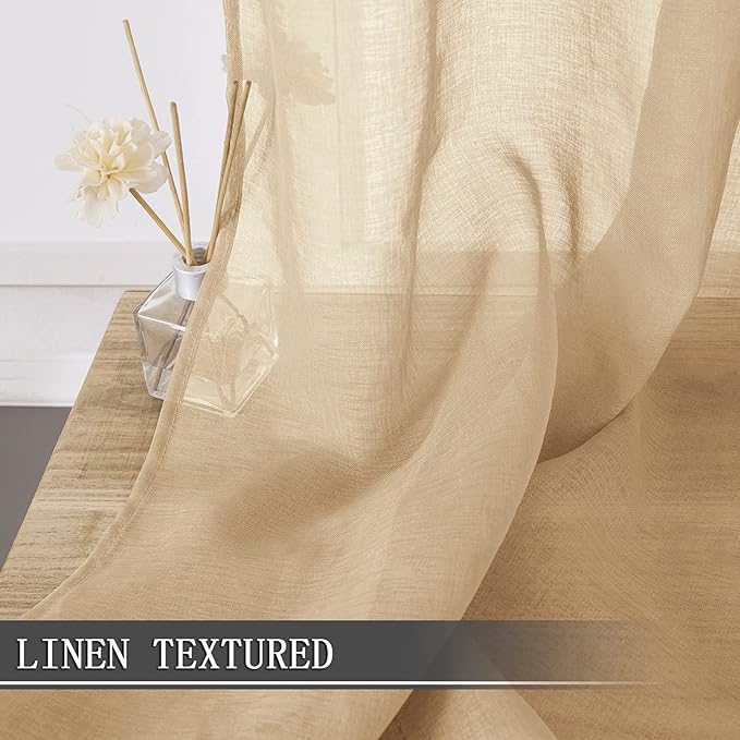 Tollpiz Sheer Curtains Living Room Linen Textured Curtain Sheers Light - Image 2