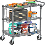 Metal Heavy Duty Carts with Wheels 1050lbs, 3 Tier Rolling Utility Cart with - Image 6