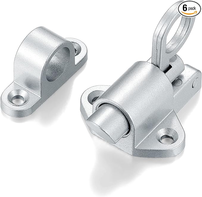 6 Packs Self-Closing Latches，Silver Gray Spring Door Lock，Resilient Bolt Latch by INIRET