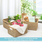 Natural Seagrass Basket with Wooden Handle, Medium Rectuangular Wicker Basket - Image 6