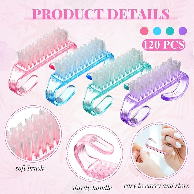 Patelai 200 Pcs Handle Grip Nail Brush Bulk Colorful Nail Scrubber Fingernail - Image 4