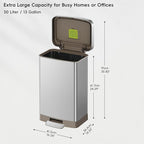 EKO Hudson Matte Stainless 50 Liter/13.2 Gallon Step Trash Can - Image 2
