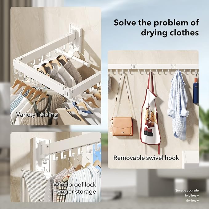 Wall Mounted Clothes Hanger Rack, Clothes Drying Rack, Laundry Drying Rack - Image 3