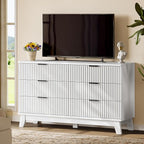 Fluted Dresser with 6 Drawers, Wooden Dresser TV Stand, Wood Closet Clothes - Image 7
