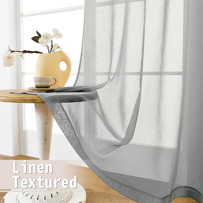 Tollpiz Short Sheer Door Curtain Closet Linen Textured Curtain Sheers Doorway - Image 4
