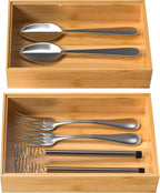 Silverware Tray for Drawer, Stackable Kitchen Bamboo Drawer Organizer 9" x 6" x - Image 7