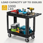 DWVO Utility Cart, 1000 lbs Capacity, 2 Shelf Heavy Duty Plastic Service - Image 3