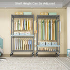 FUTASSI P1 Heavy Duty Garment Rack, 3 Tiers Adjustable Rolling Metal Closet - Image 3