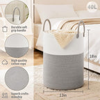 Laundry Basket, Woven Cotton Rope Laundry Hamper, 40L - Image 6