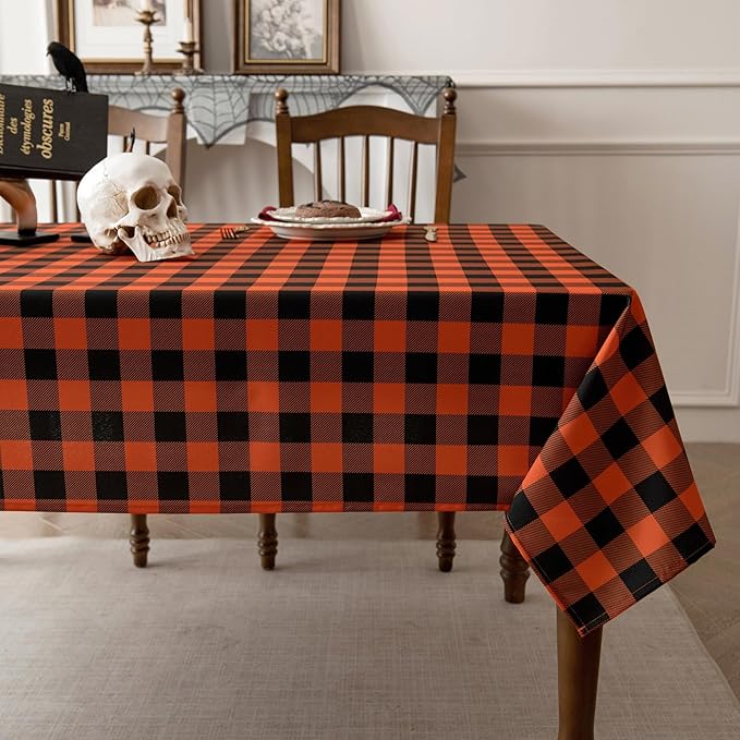 Waterproof Orange Plaid Tablecloth Fabric - Image 8