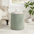 Boucle Round Ottoman with Storage Set of 2, Small Foot Stool Ottoman - Image 2