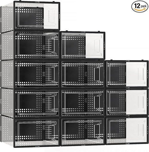 12 Pack Large Shoe Organizer Storage Boxes by SecretSpace
